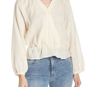 Linen-look cream gathered bottom blouse